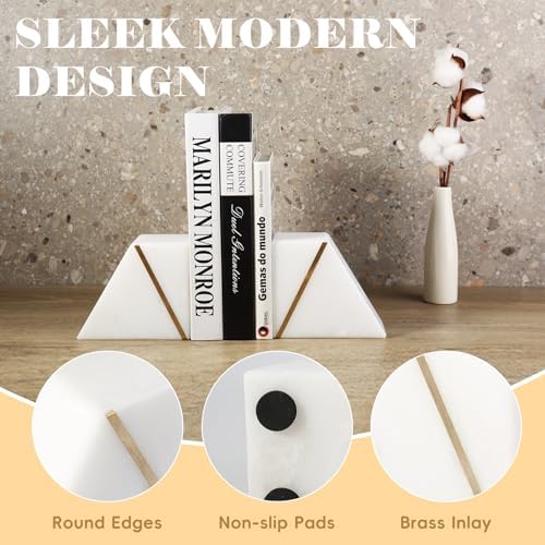 Marble Bookends / Decorative Book Ends for Heavy Books / Art Deco / Natural