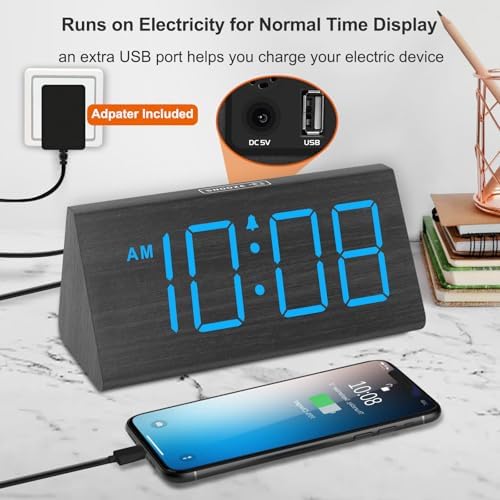 DreamSky Wooden Digital Alarm Clock for Bedrooms with Large Numbers
