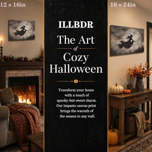 ILLBDR Halloween Flying Witch Canvas Wall Art 12x16 inch