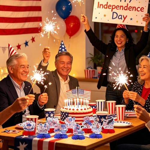 TONIFUL 4th of July Table Decorations,Red and Blue Honeycomb Centerpieces