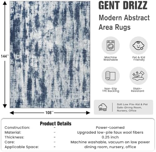 9x12 Area Rugs for Living Room: Washable Abstract Blue Grey Badroom Carpet