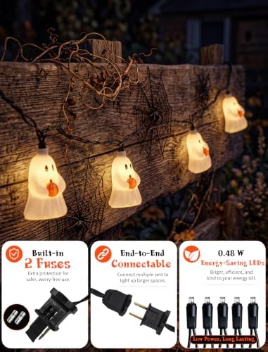 8.5FT Halloween LED Ghost String Lights Plug-In 10 White Ghosts Decor