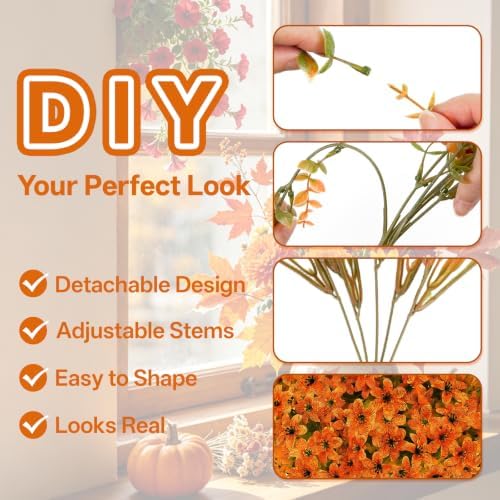 15 PCS Artificial Fall Flowers for Outdoors, Six-Petaled Faux Silk Mums
