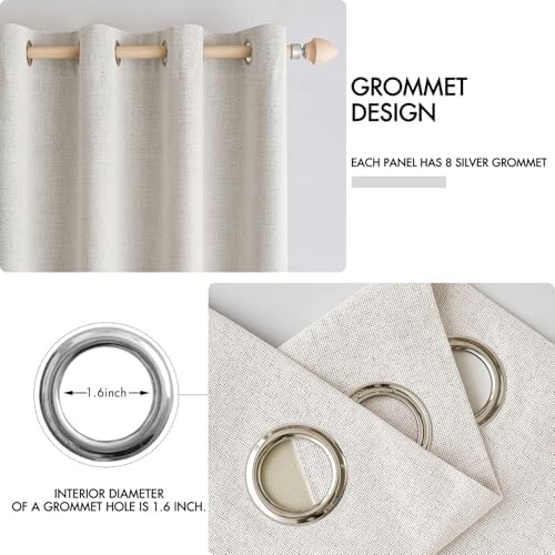 MIULEE 100% Blackout Linen Curtains for Bedroom 52x72 Inches Cream White