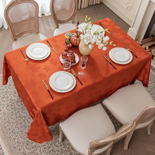 Softalker Fall Jacquard Rectangle Tablecloth, 60 x 84 Inch Burnt Orange