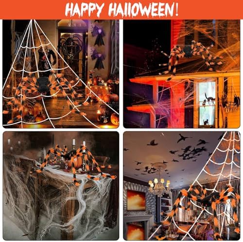 Halloween Decorations, 200" Triangular Spider Web +59" Giant Spider