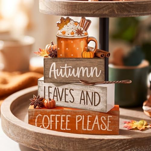 Lineshading 4 Pcs Fall Coffee Table Decor for Home, Wooden Hot Cocoa Signs