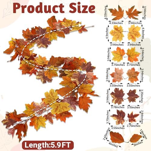 2Pack 11.8FT Fall Garland for Mantle Thanksgiving Wedding Autumn Decoration