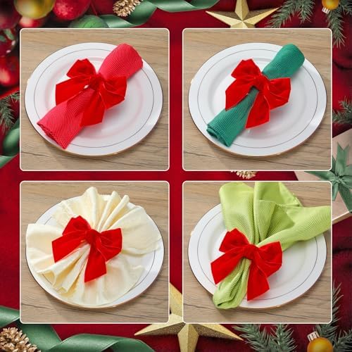 KPOSIYA Christmas Napkin Rings Set of 8, Red Bow Napkin Holder 4x4.4 in