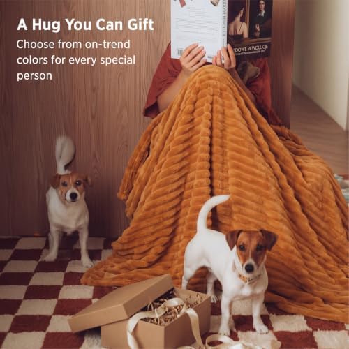 Bedsure Soft Full Size Fleece Blankets for Bed Orange 84"x90"