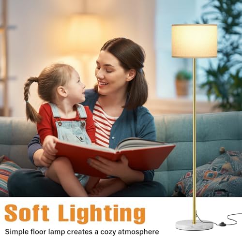 Ambimall 60'' Modern Floor Lamp with Shade, Tall Lamps for Living Room, Bedroom, Office, Dining Room, Gold Standing