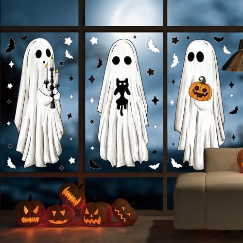 3 Sheets Halloween Large Ghosts Window Clings Decoration