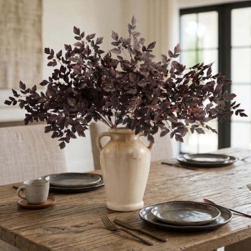 PERFNIQUE 6 Pack Artificial Plum Cimicifuga Leaf Sprays, 32" Faux Ramosa Branches for Vase, Fall Floral Stems for Table Centerpiece, Farmhouse, Wedding, Mantel, or Halloween Decor