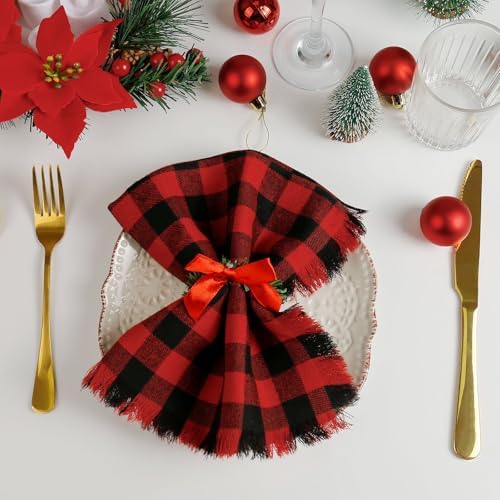 Pine Niddle Wreath Napkin Rings, Christmas Napkin Rings Set of 12 with Red Satin Bow Cloth Napkin Rings for Christmas Table Decoration, Wedding, Thanksgiving, Party, Dinner Table Decor
