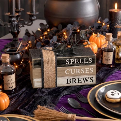 4 Pcs Halloween Table Decorations, Rustic Mini Books Stacks Decor