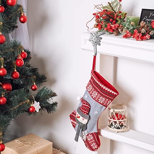 Peryiter 12 Pcs Snowflake Stocking Holders Metal Hooks for Mantle,Silver