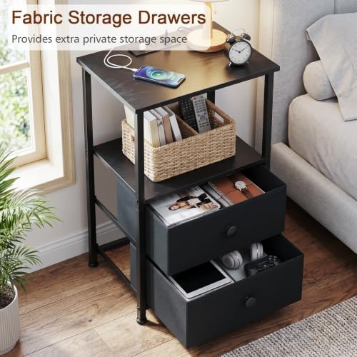 LOAKEKEL Nightstands Set of 2, Night Stand with Charging Station