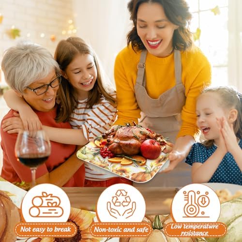 Whaline 3 Pcs Fall Serving Trays Watercolor Pumpkin Sunflower Plastic Platter Serving Dishes for Autumn Harvest Thanksgiving Party Sharing Snack Fruit Dessert