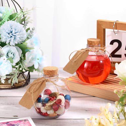 Maxcheck 20 Pcs 8.5 oz Plastic Potion Bottles with Corks Spherical Round Bottles Christmas Ball Shape Decorative Bottles Candy Jar with Twine and Labels for Halloween Christmas Party Favor Gift