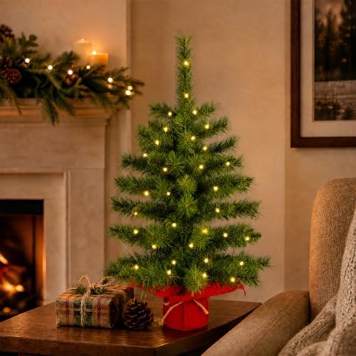 2ft Pre-lit Artificial Mini Christmas Tree,Small Xmas Tree