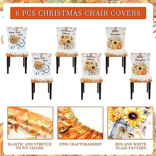 Preboun 6 Fall Chair Covers Thanksgiving Pumpkin Dining Protector
