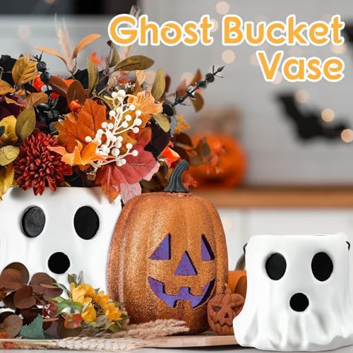 Fullhawl 2 Pack Ghost Bucket Decor Halloween Vase Ghost Candy Bowl