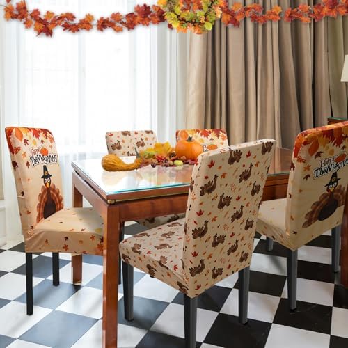 Thanksgiving Chair Covers Set of 4 Fall Turkey Dining Chair Covers for Party Kitchen Removable Fall Seat Covers for Chairs Thanksgiving Decorations