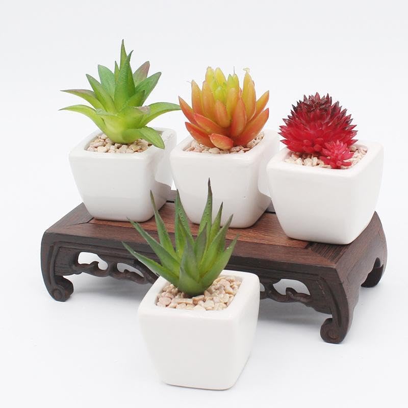 Mini Succulents Plants Artificial Fake Succulents Pots Faux Succulents Ceramic / Red / Set of 4