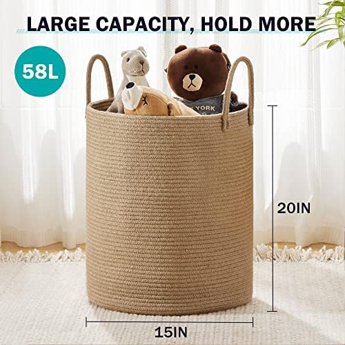 YOUDENOVA Jute Rope Laundry Hamper Basket, 58L Blanket Basket for Nursery