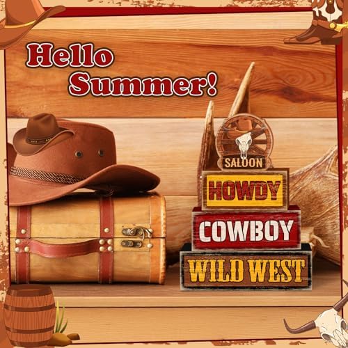 Britimes Cowboy Tiered Tray Decor Set, 4 Pack, Wooden Table Sign, Western