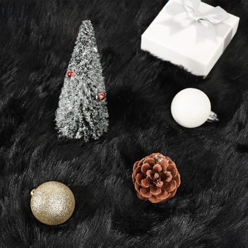 28 Inch Black Faux Fur Christmas Tree Skirt for Halloween Decorations