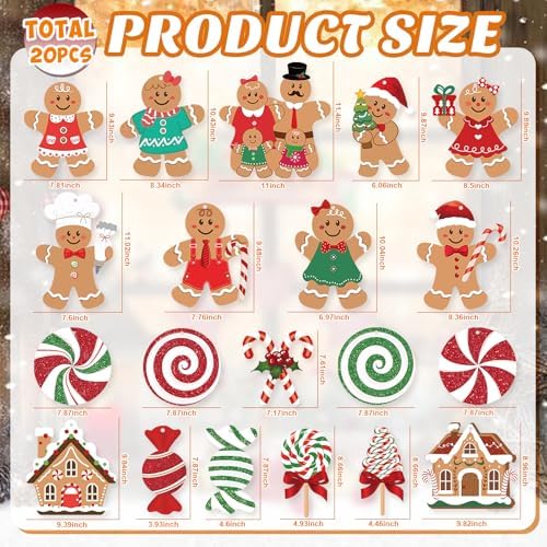 20 Pcs Gingerbread Christmas Decorations Outdoor Large Gingerbread Hanging Xmas Candy Ginger Bread House Decor Double Sided Printing Sign for Tree Yard Porch Office Home Holiday Outside Indoor Merry