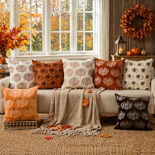 DFXSZ Fall Pillow Covers 16x16 Brown Pumpkin Plush Autumn Home Decor 093E16