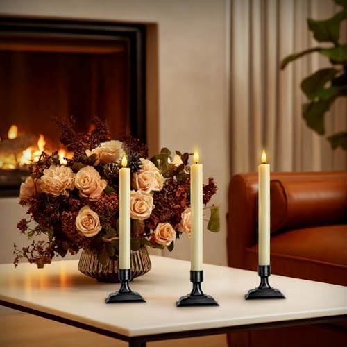 Homemory Real Wax Window Candles with Remote Timer Dimmer, Flameless Taper Candles with Holders, Christmas Candle for Window Battery Operated, LED Candlesticks for Home Holiday Decor,6 Pcs Ivory