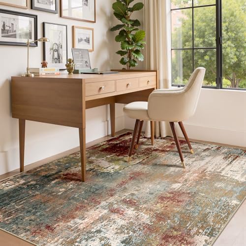 RELEANY Washable 4'x6' Abstract Area Rug for Living Room Rustic Brown