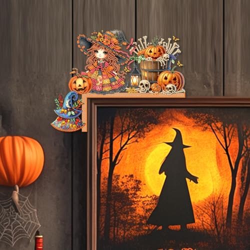 DIY Diamond Art Wooden Door Corner Decoration – Halloween Frame Sign Kit, Creative Wall Art Mosaic Frame Sign for Home Decor & Gifts