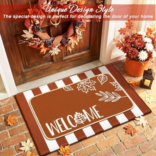 Tinideya 2 Pcs Fall Door Mat Outdoor Layered Autumn Leaves Welcome Mat