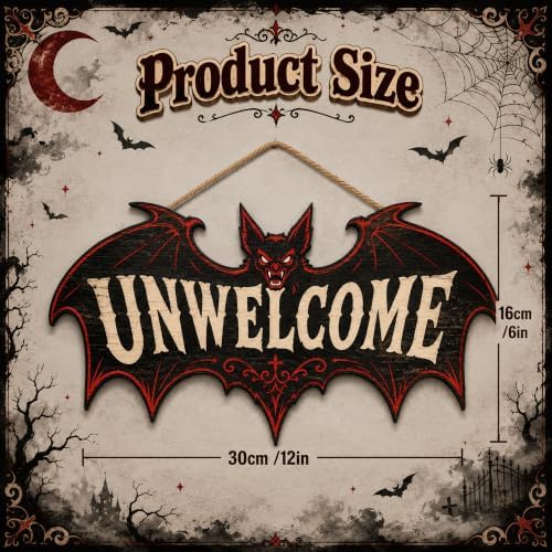 Halloween Decorations - Funny Gothic Bat Wooden Sign for Front Door