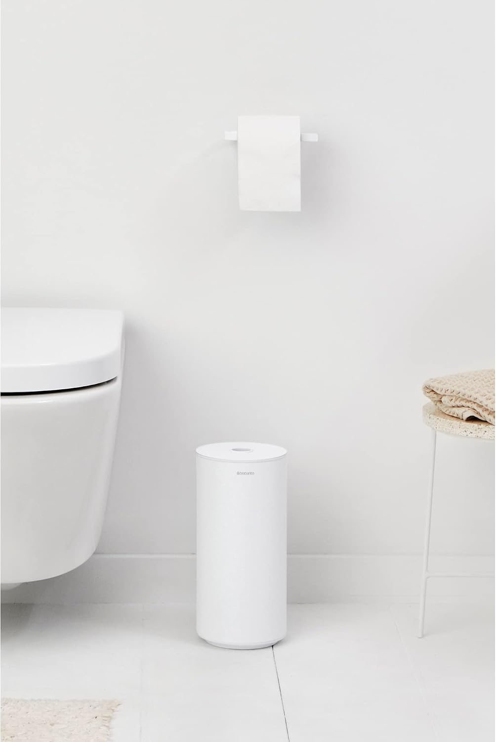 Brabantia Mindset Toilet Roll Dispenser (Mineral Fresh White) Anti-Rust, Discreet Bathroom Tissue Holder, 2 Spare Rolls