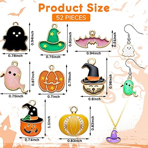 Mtlee 52 Pcs Halloween Charms for Jewelry Making, Gold Pendants, Pumpkin