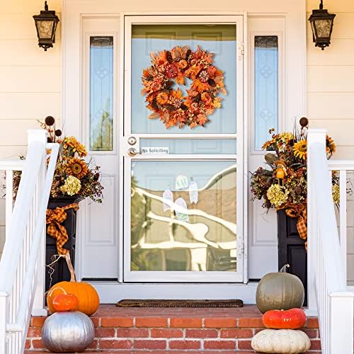 Sggvecsy Fall Wreath 20’’ Autumn Front Door Wreath with Various Pumpkin Cluster of Berries Maple Leaves Pine Cones for Outside Indoor Wall Window Festival Thanksgiving Harvest Autumn Fall Decor