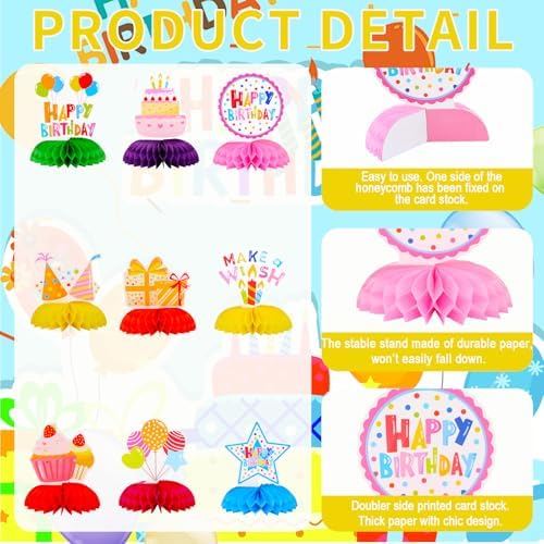 9 Pcs Happy Birthday Decorations Honeycomb Table Decoration Centerpieces