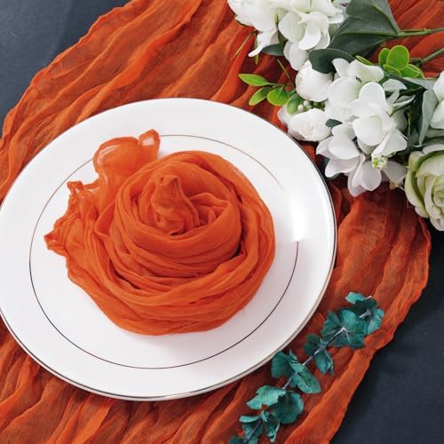Nydotd 6pcs Fall Cheesecloth Napkins Thanksgiving Boho Dinner Napkins Wrinkled Rustic Linen Table Decorative Cloth Napkins for Wedding Party Baby Shower Family 20 x 20 Inch (Orange)