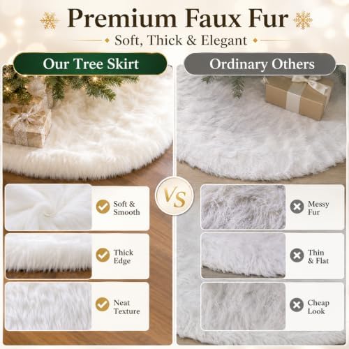 AOGU 72 Inch Faux Fur Christmas Tree Skirt White Plush Skirt for Merry Christmas Party Christmas Tree Decoration