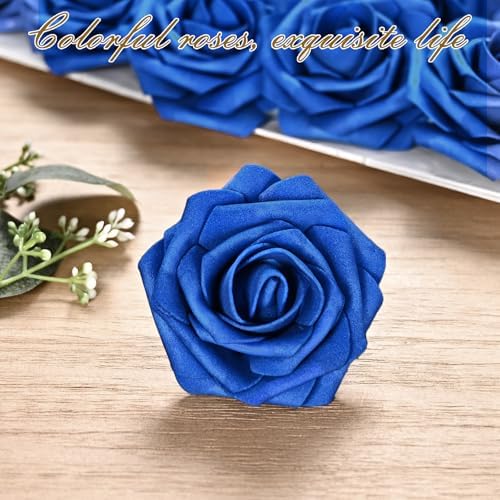 BLEUM CADE 36Pcs Artificial Flowers Fake Foam Roses with Stems for Wedding