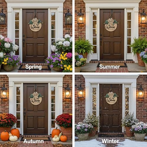 Condorpasea 3D Welcome Sign for Front Door | Home/Farmhouse Porch Décor Wooden Hanging Sign with Artificial Leaves and