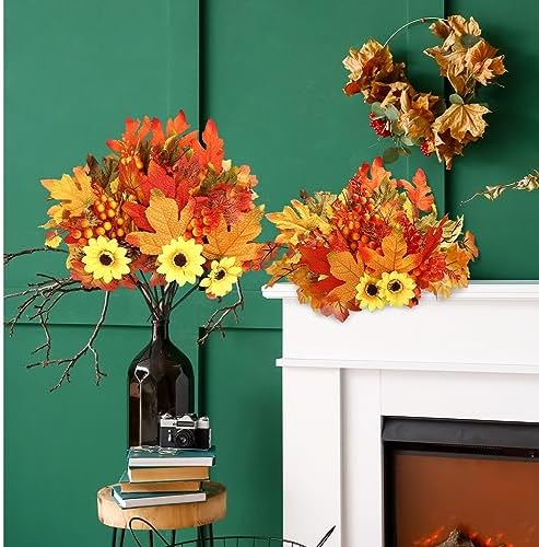16 Bundles Fall Flowers Picks Artificial Floral Decor,11 Inch,Maple Leaf