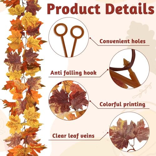 2Pack 11.8FT Fall Garland for Mantle Thanksgiving Wedding Autumn Decoration