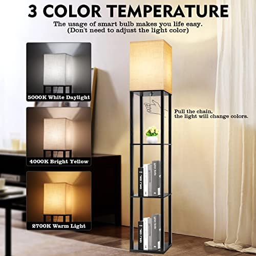 RUNTOP Floor Lamp with Shelves, Shelf Lamp with 3 Color Temperature LED Bulb,Floor-Lamp for Living Room, Modern Tall