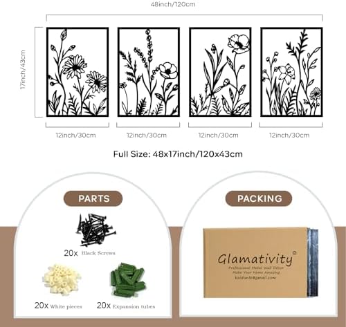 Glamativity Large 4 Pcs Colorful And Black Double-Sided Gold Leaf Metal Wall Art, 22.5 x 15.7'' Botanical Abstract Wall